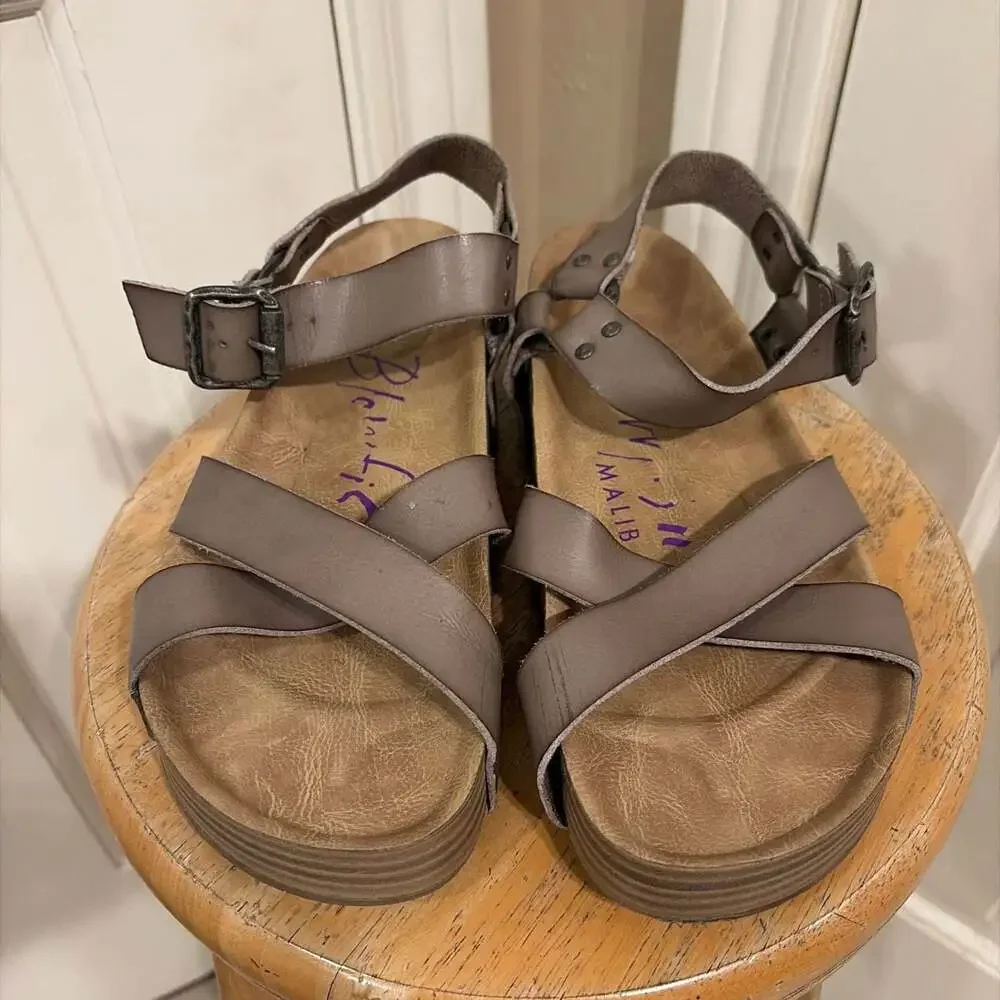 Blowfish Malibu Hapuku Wedge Ankle Strap Platform Sandals Grey